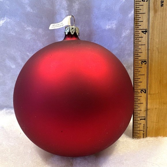 Vintage Glass Satin Dark Red Christmas Ornament 4" Rare With Tag Made in Germany - Picture 5 of 6